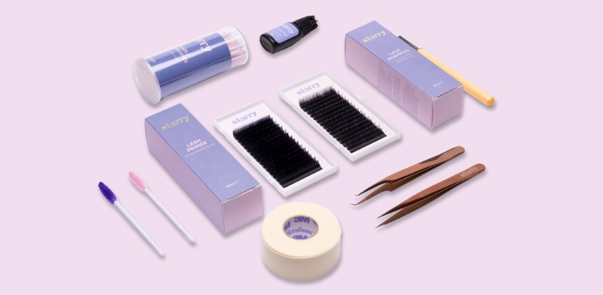 Stock lash extension tools and supplies